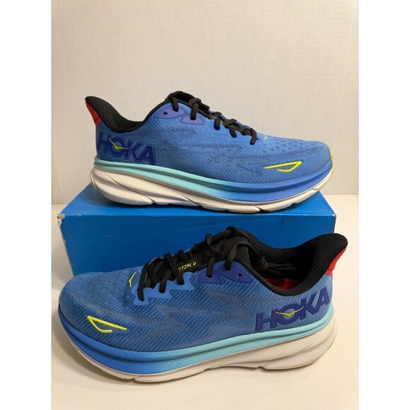 04 Hoka Clifton 9, Blue/Yellow, Mens Running Shoes-US 12 Mens - Picture 1 of 5